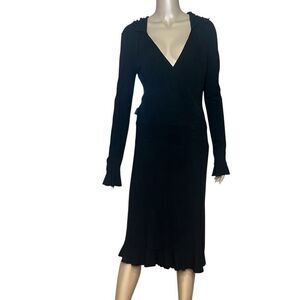 Moschino Jeans Black Hoodie Faux Wrap Dress Ruffle Hem Long Sleeve (030)